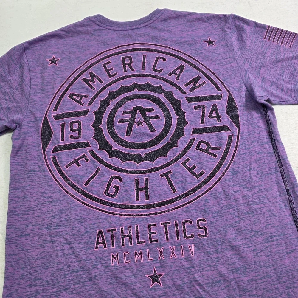 American Fighter‎ Mens Sz L Purple Pink Training T-Shirt UFC MMA Gym Workout EUC